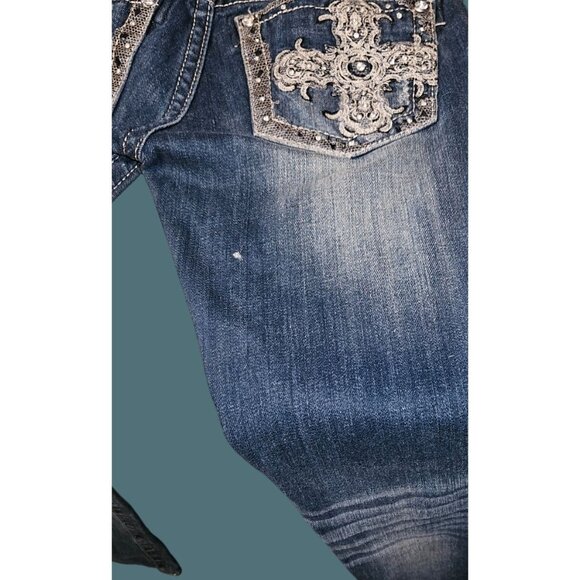 Miss Me Skinny Whiskering Stretch Back Pocket Cross Jeans Women Size 26W x 32L - Picture 10 of 13